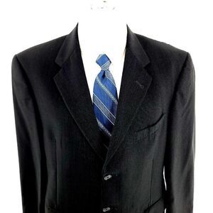 Hart Schaffner Marx Wool 3 Button‎ Suit Jacket 42R Black Striped